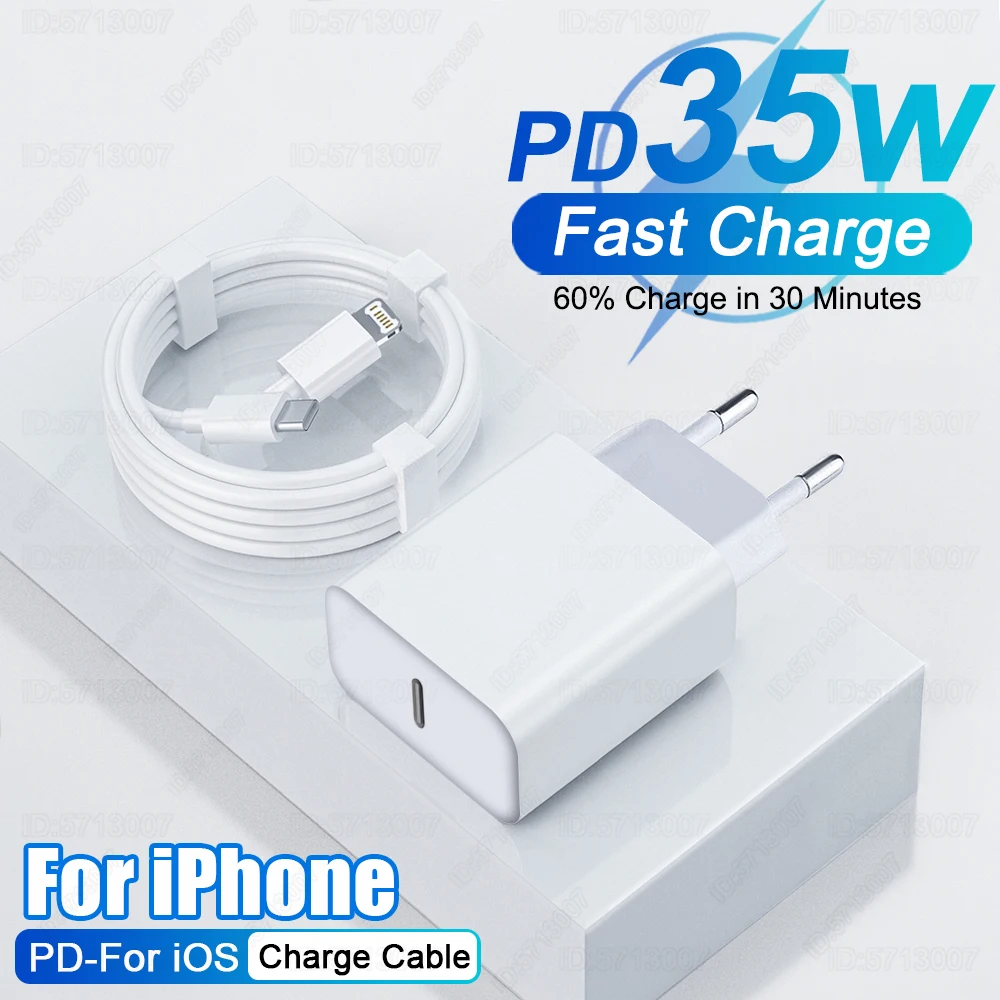 PD 35W Fast Charger For iPhone 16 15 14 12 11 13 Pro Max 8 Plus XS XR USB C Cable Charger Fast Charging Type-C Cables Accessorie