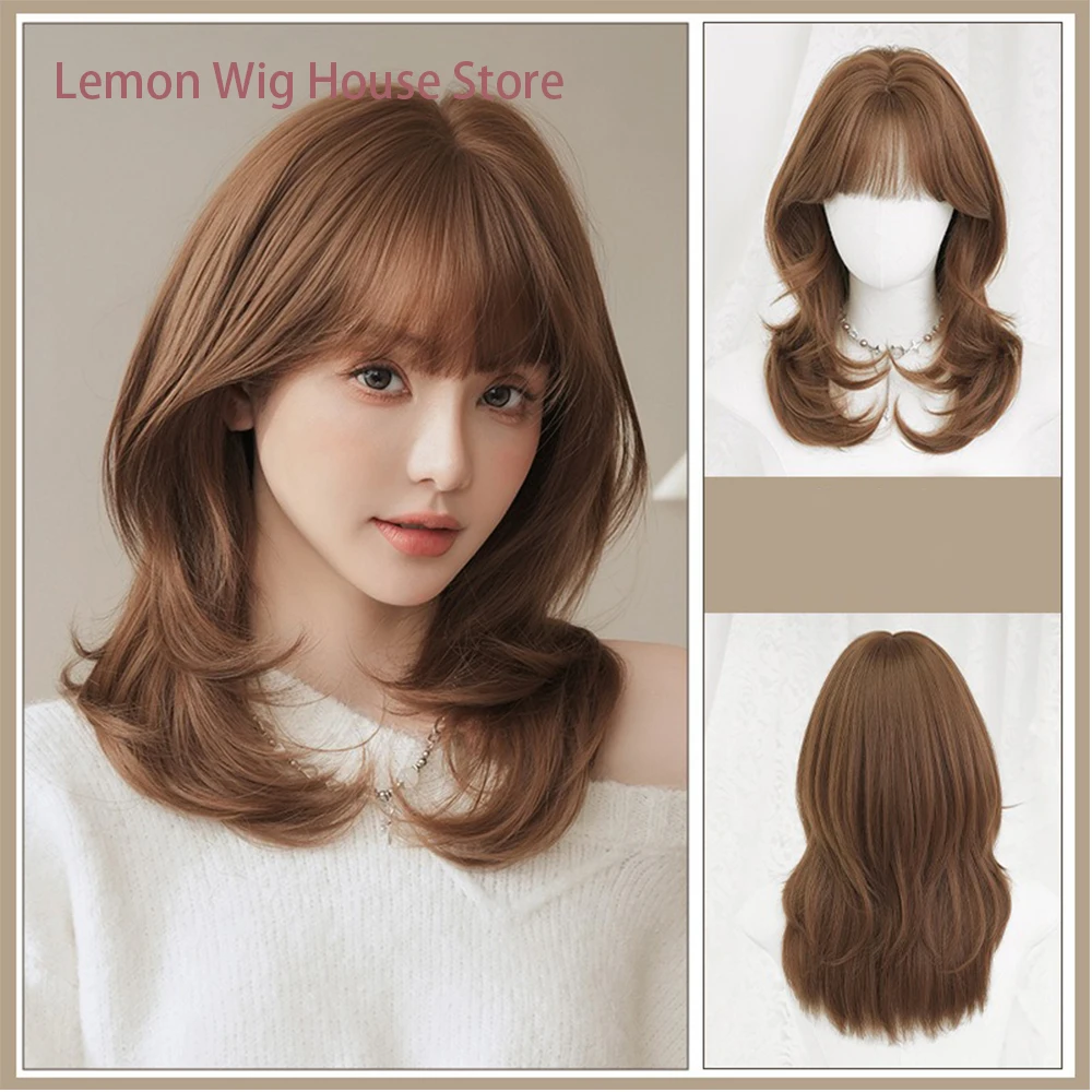 

Короткий кудрявый парик для женщин, синтетический парик с челкой для повседневной носки и вечеринок, натуральный многослойный парик из высококачественного термостойкого волокна