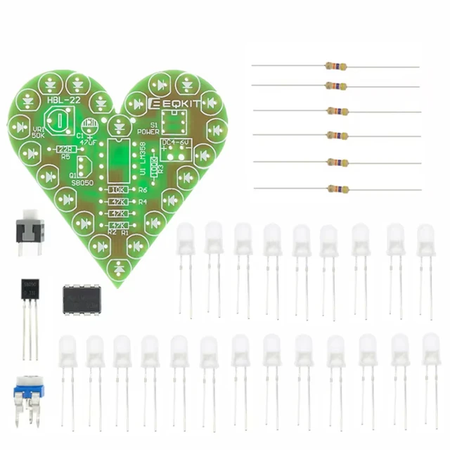 Zestaw do samodzielnego montażu Zestaw lampy oddechowej w kształcie serca Zestaw diod LED do oddychania Czerwony Biały Niebieski Zielony Produkcja elektroniczna do laboratorium edukacyjnego