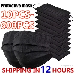 Black Disposable Mask Industrial 3 Layer Ply Filter Mask Adult Adjustable Mouth Face Masks Mascarillas Quirurgicas Homologadas