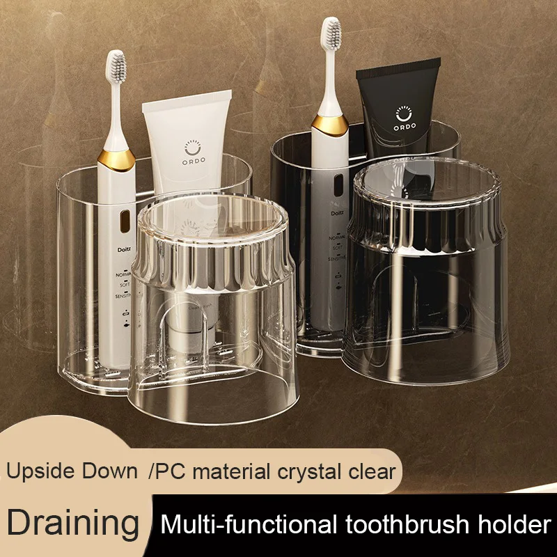 Toothbrush Holder And Mouthwash Cup Self Adhesive Wall Mounted Moisture-proof Ventilate Bathroom Multifunctional Storage Holder