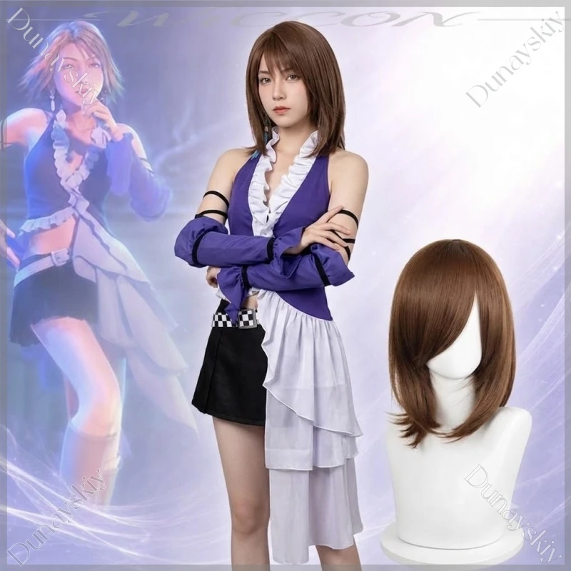Y2K Jirai Kei Yuna Purple Halter V-neck Ruffle Frill Cropped Cos Top Cosplay Anime Game FFFX Costume Idol Stage Outfit Halloween