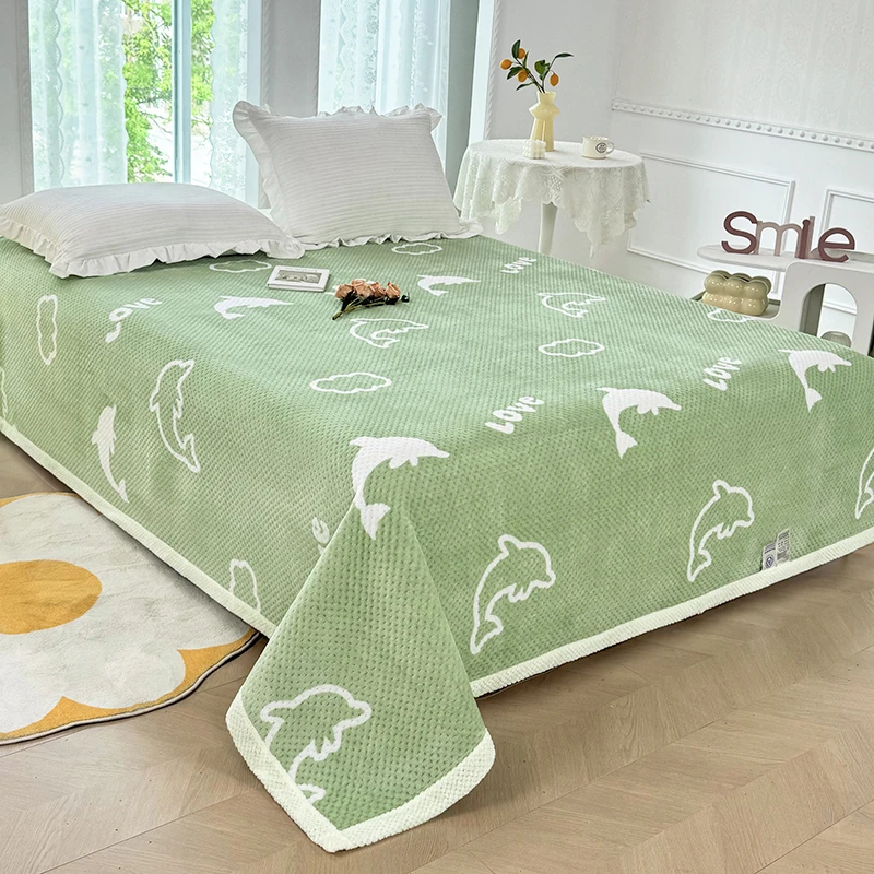 Bonenjoy Velvet Bedspread Printed Bed Cover Double Side Design Mattress Protector Warm Bed Linen cubrecama (No Pillowcase)