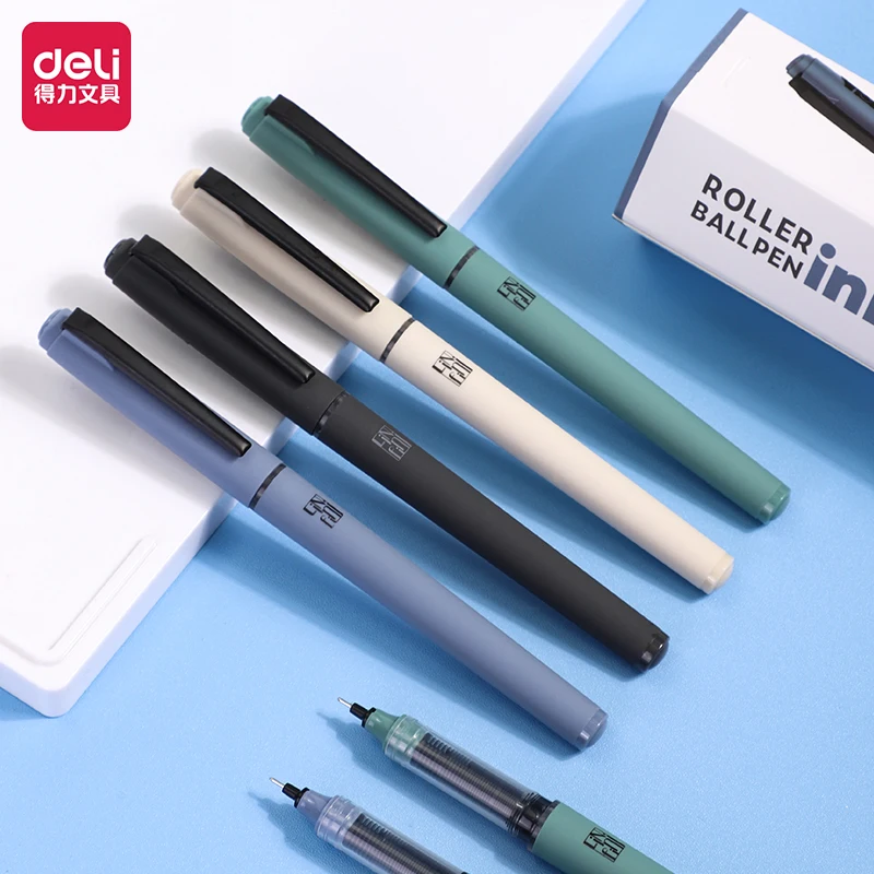

Deli 4 Pcs0.5mm Black Ink Straight Liquid Ballpoint Pen Office Supplies Student School Supplies Stationery For Writing