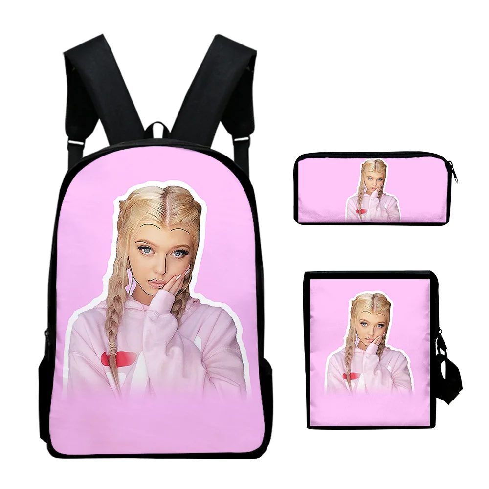 

Popular Fashion Loren Gray 3D Print 3pcs/Set pupil School Bags Laptop Daypack Backpack Inclined shoulder bag Pencil Case