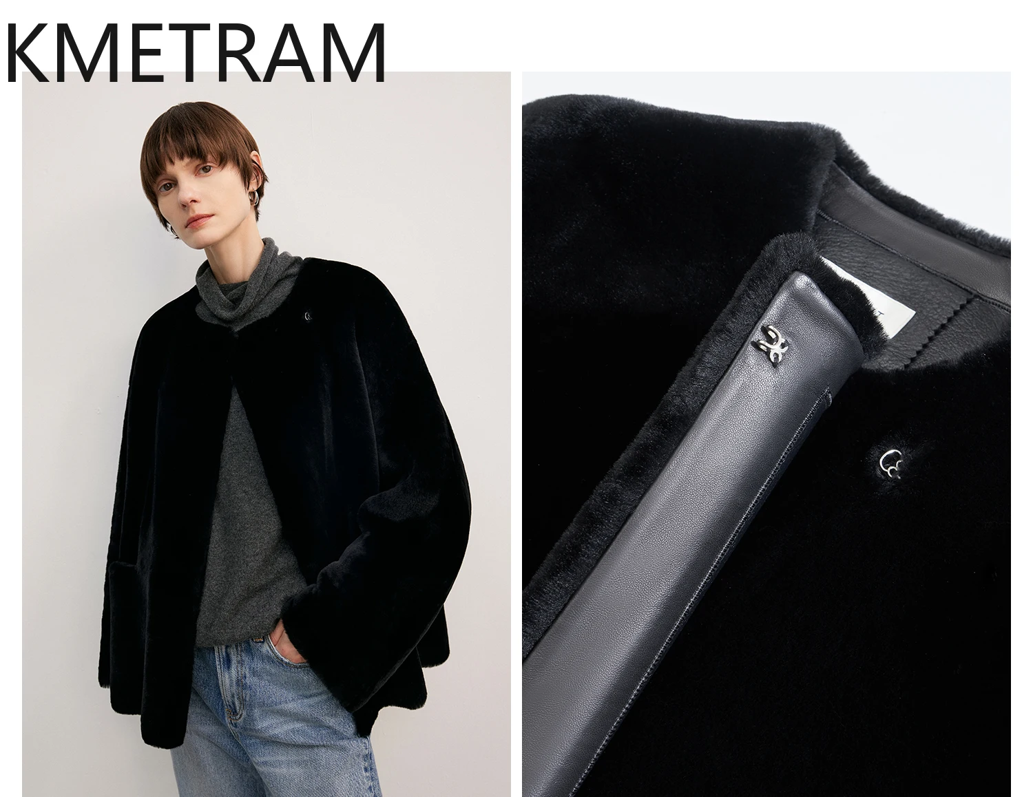 내추럴 메리노 양털 양면 퍼 코트 여성 라운드넥 리얼 퍼 재킷 겨울 여성 의류 2025 여성복