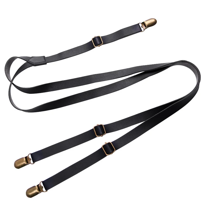 Adult Vintage Strap Clip Men\'s And Women\'s Universal PU Leather Narrow 1.5cm Width Cross 4-clip Jeans Hanging Pant Strap