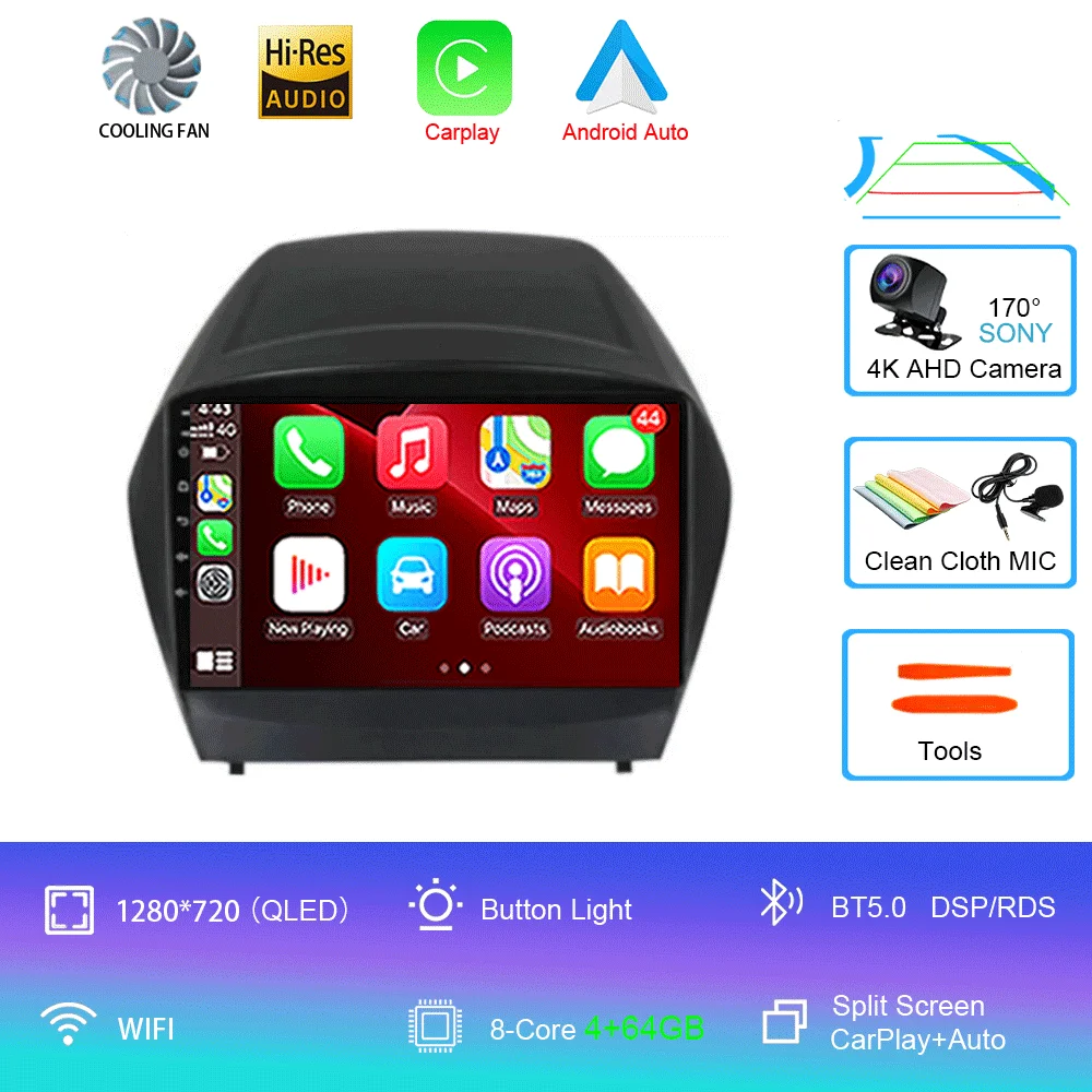Android 16 Carplay autoradio voor Hyundai Tucson 2 LM IX35 2009-2015 navigatie GPS multimediaspeler WiFi stereo BT 360 camera