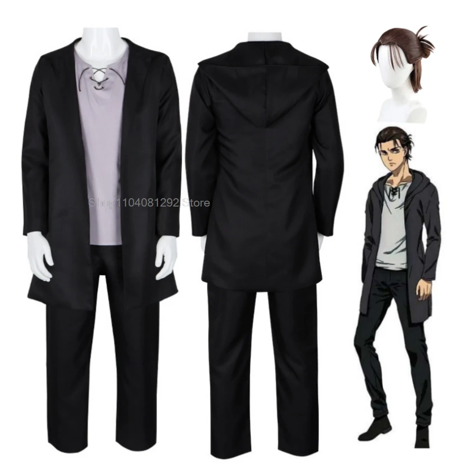 Anime Titan Season 4 Cosplay Eren Jaeger Costume Trench Final Season Eren Yeager Cosplay Costumes Wig Full Set for Men