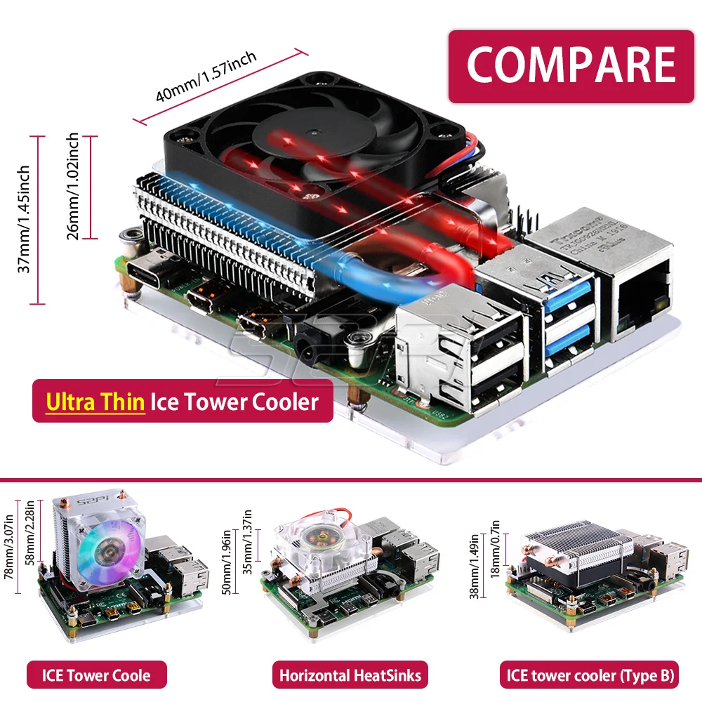 Enfriador de torre de hielo ultradelgado, ventilador de refrigeración de CPU, disipador térmico para Raspberry Pi 4 modelo B, 52Pi, nuevo