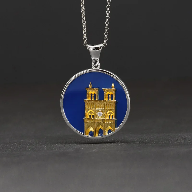 Miracle Sterling Silver 925 Original Design Resurrection From The Ashes Inlaid With Agate Notre Dame De Paris Relief Necklace