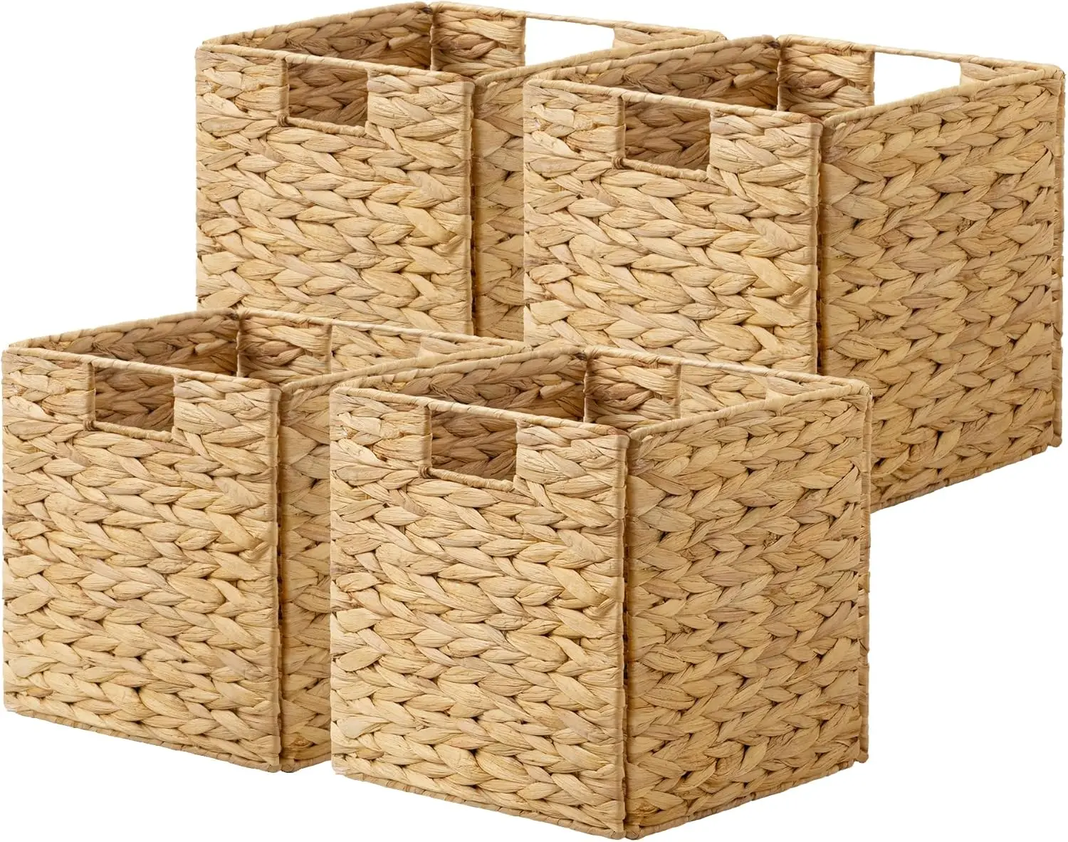 

10.5 inch Wicker Storage Baskets, Handwoven Wicker Basket for Organizinng, Foldable Water Hyacinth Square Storage Cubes, Natural