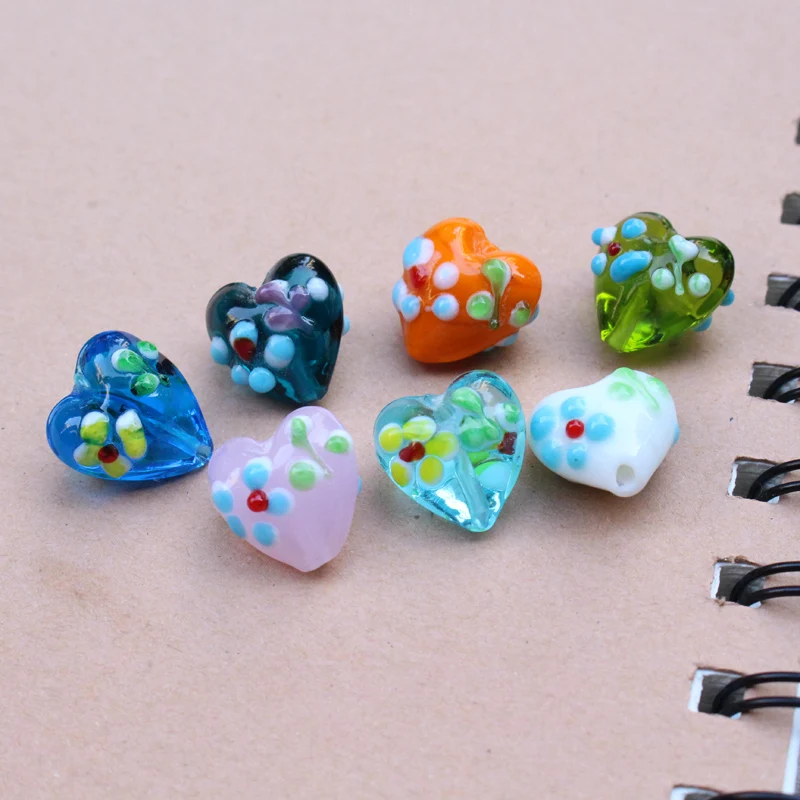 10pcs 15mm Handmade LampworkGlass  beads Heart Shape Outer flowers for jewelry Bracelet Necklace Earring making DIY Accessoires