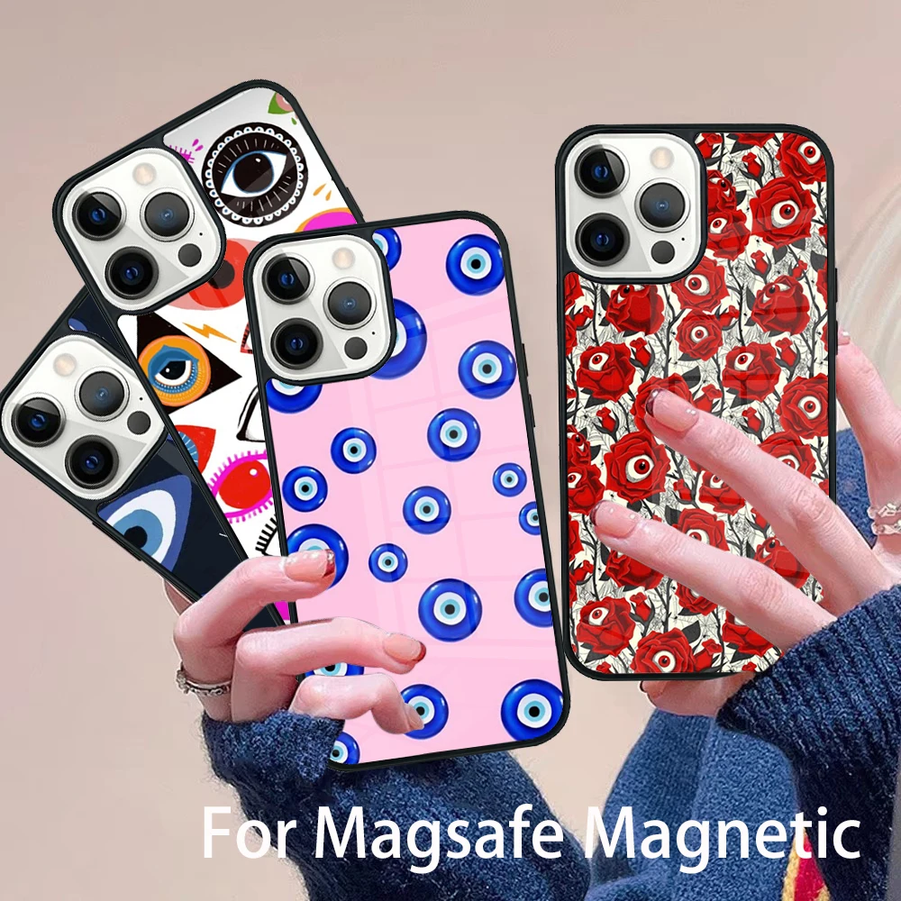 

Eyeball Pattern Phone Case Magesafe Magnetic Wireless Charge Cover For IPhone 16 11 12 13 14 15 Pro Max Plus Mini