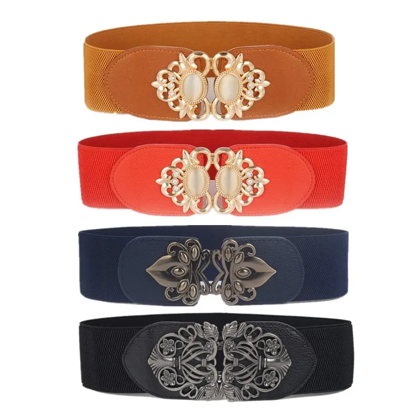 

Новый женский эластичный широкий ремень 2025 года, толстый винтажный кожаный пояс с тотемным принтом, эластичный пояс-корсет для платья, 85 см