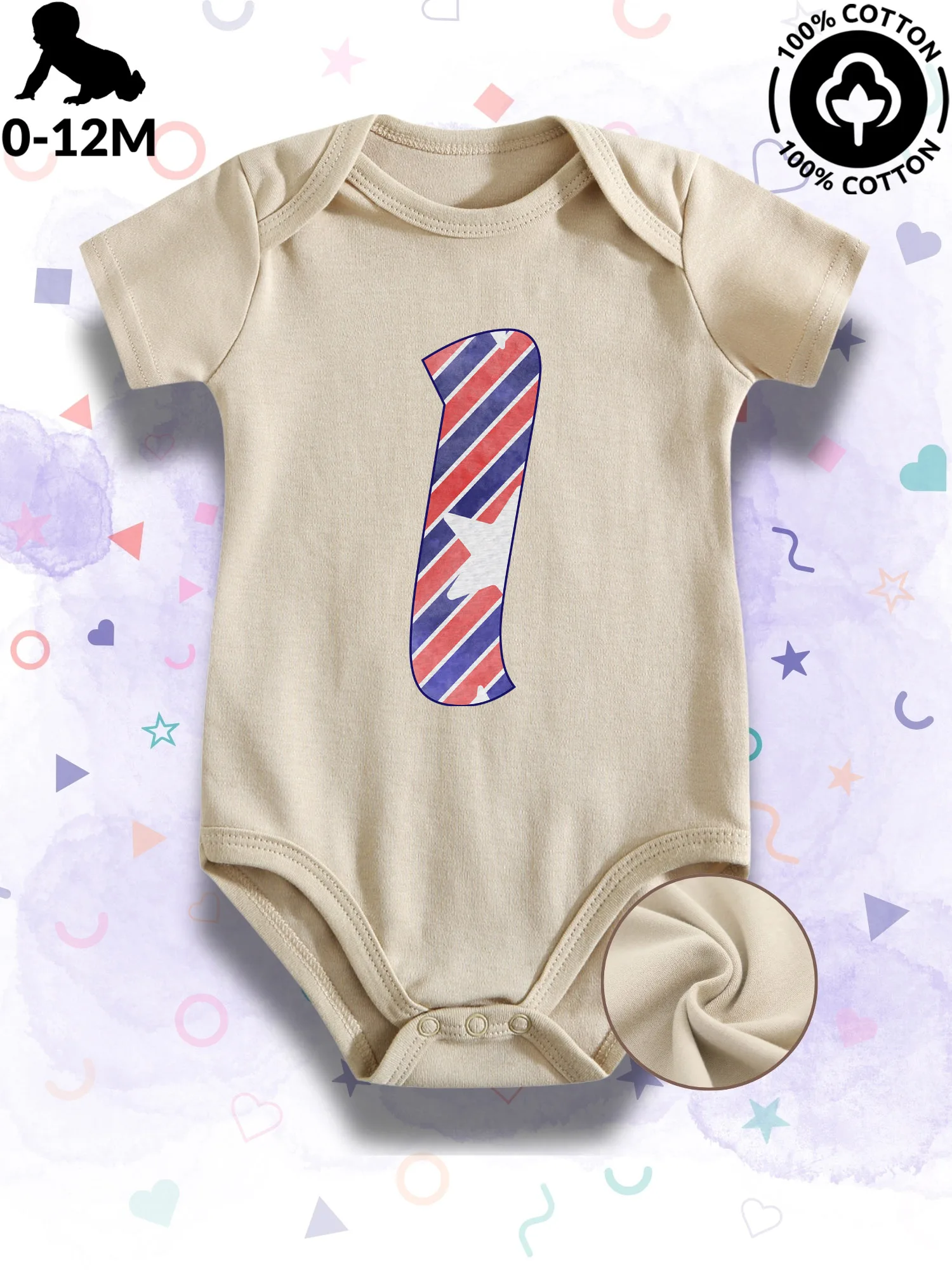 

Детский комбинезон унисекс с ретро-патриотическим принтом, 100% хлопок, мягкий, всесезонный, бежевый, для ползания, 190 г/м²