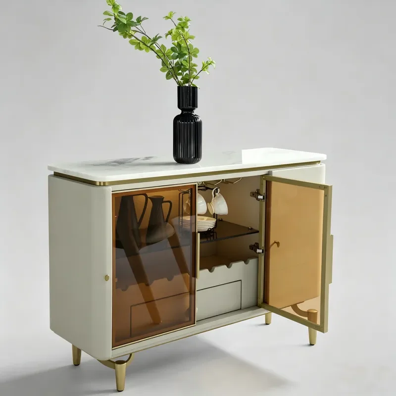 Modern Luxury Multifunctional Sideboard Cabinet with Natural Marble Countertops for Dining Room and Kitchen Storage Furniture