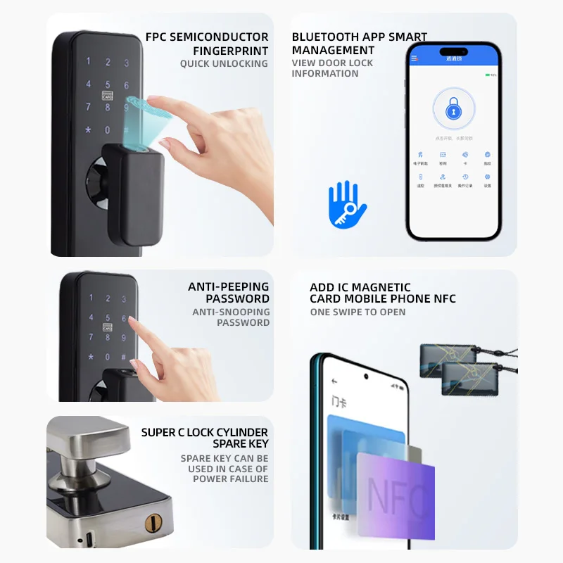 TTLOCK App High Security Fully Automatic Smart Lock Biometric Fingerprint Automatic Smart Door Lock