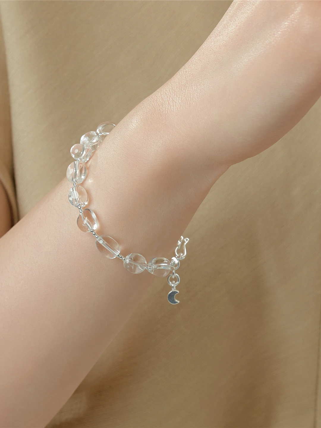 

FANLINE Natural White Crystal Bracelet S925 Pure Silver round Transparent Unique Design Simple Versatile Hand Bracelet