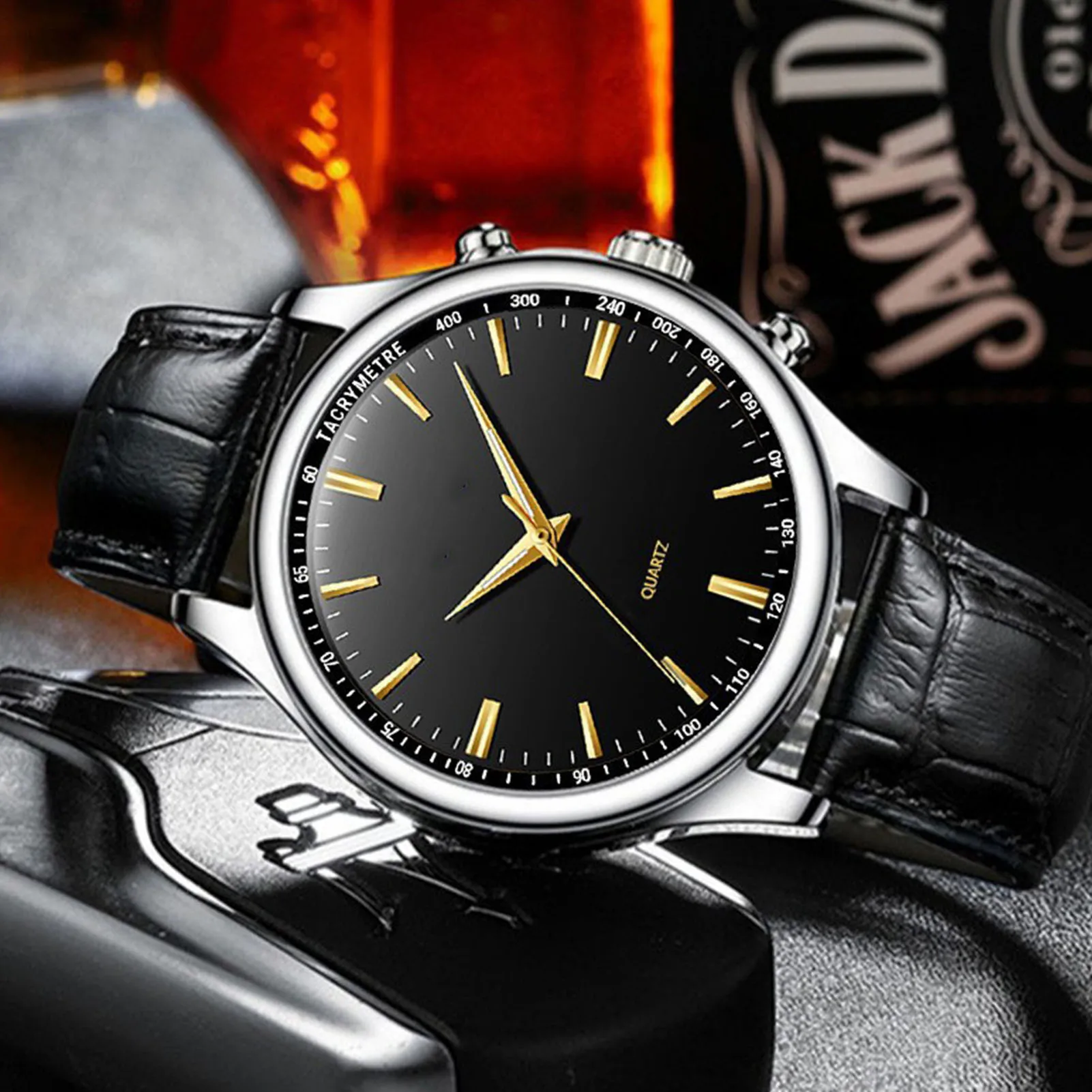 Men's Elegant Wrist Watches Ultra Thin Watches Analog Quartz with PU Strap for Business Work Casual