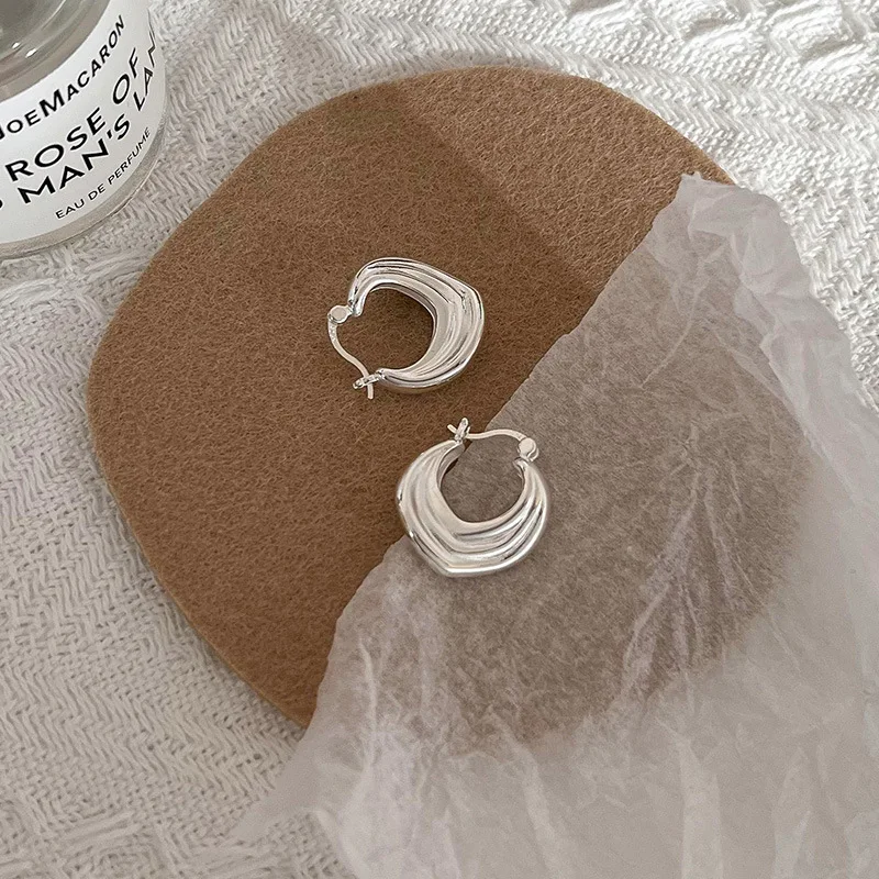 925 Sterling Silver Irregular Circles Geometric Hoop Earrings for Women Girls Piercing Jewelry Women\'s Party Wedding Pendiente