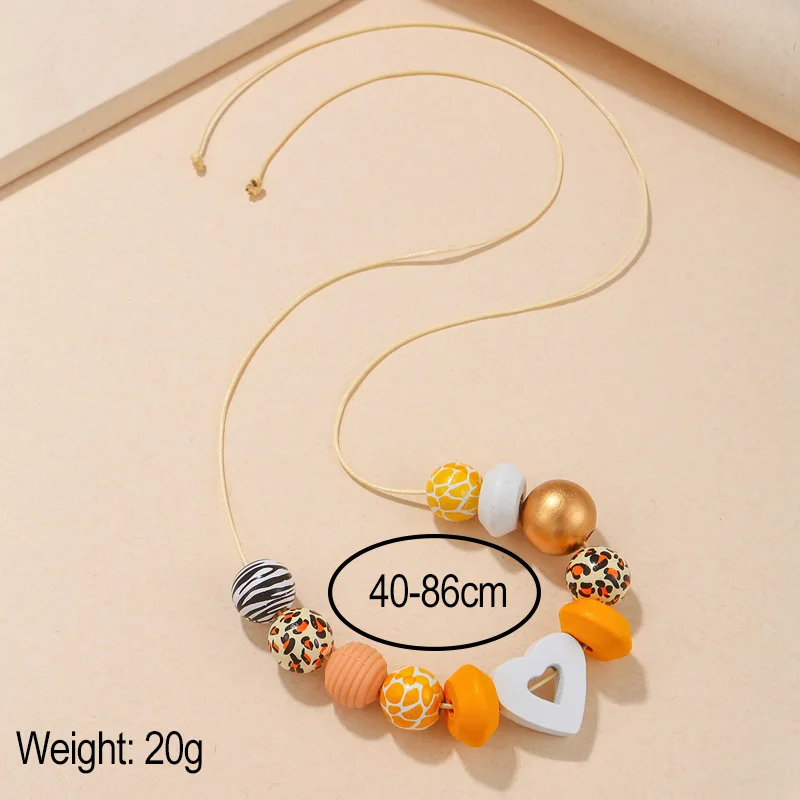 vintage cute wood beads heart Bib necklaces pendants for women adjustable long choker necklace Girls Neck Jewelry Accessories