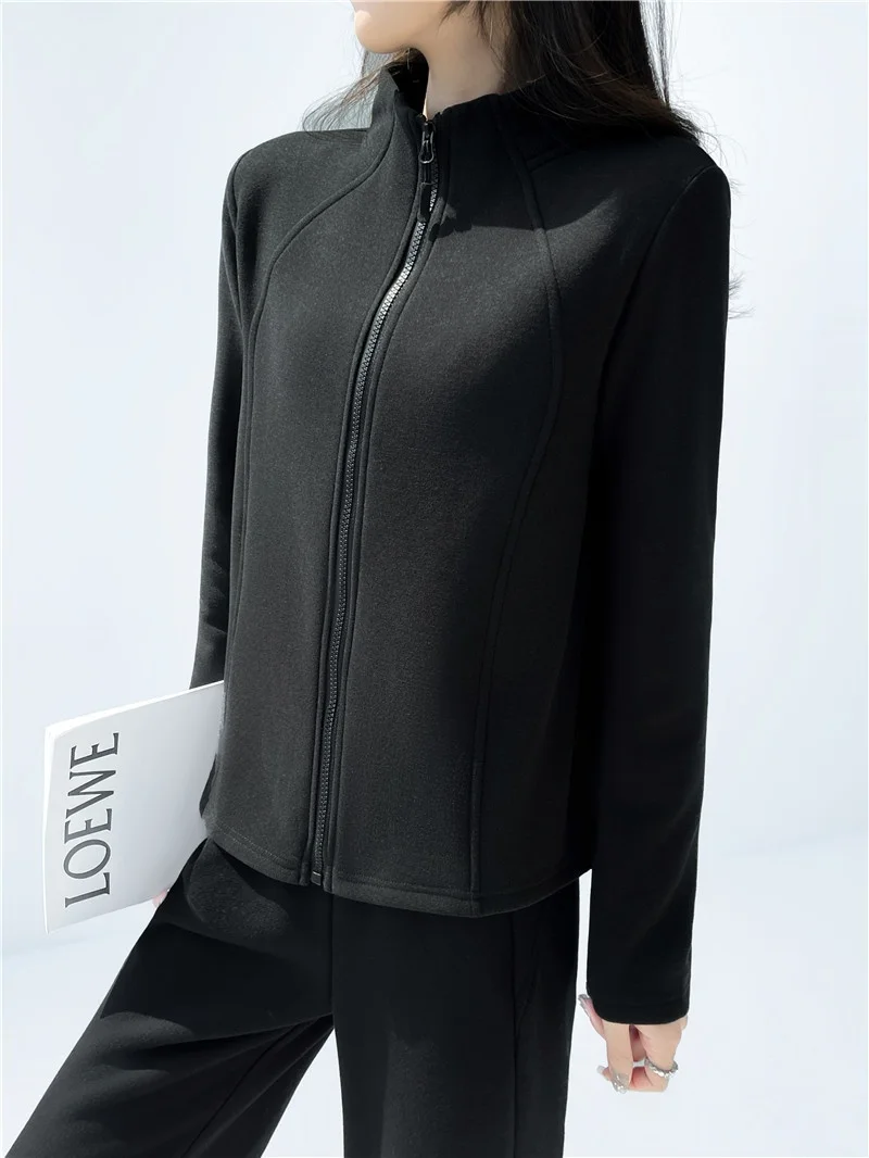 

Thiened Fce Yoga Jaet с воротником-стойкой Long Sve, женская спортивная верхняя одежда на молнии для похудения, зимний кардиган, топ