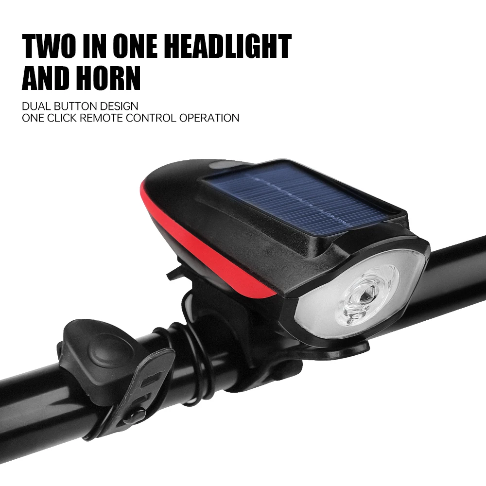 Solar Powered Mountain Bike Lights Strong Light Night Riding Cycling Bells Super Loud Road Bike Cycling Headlight Horns