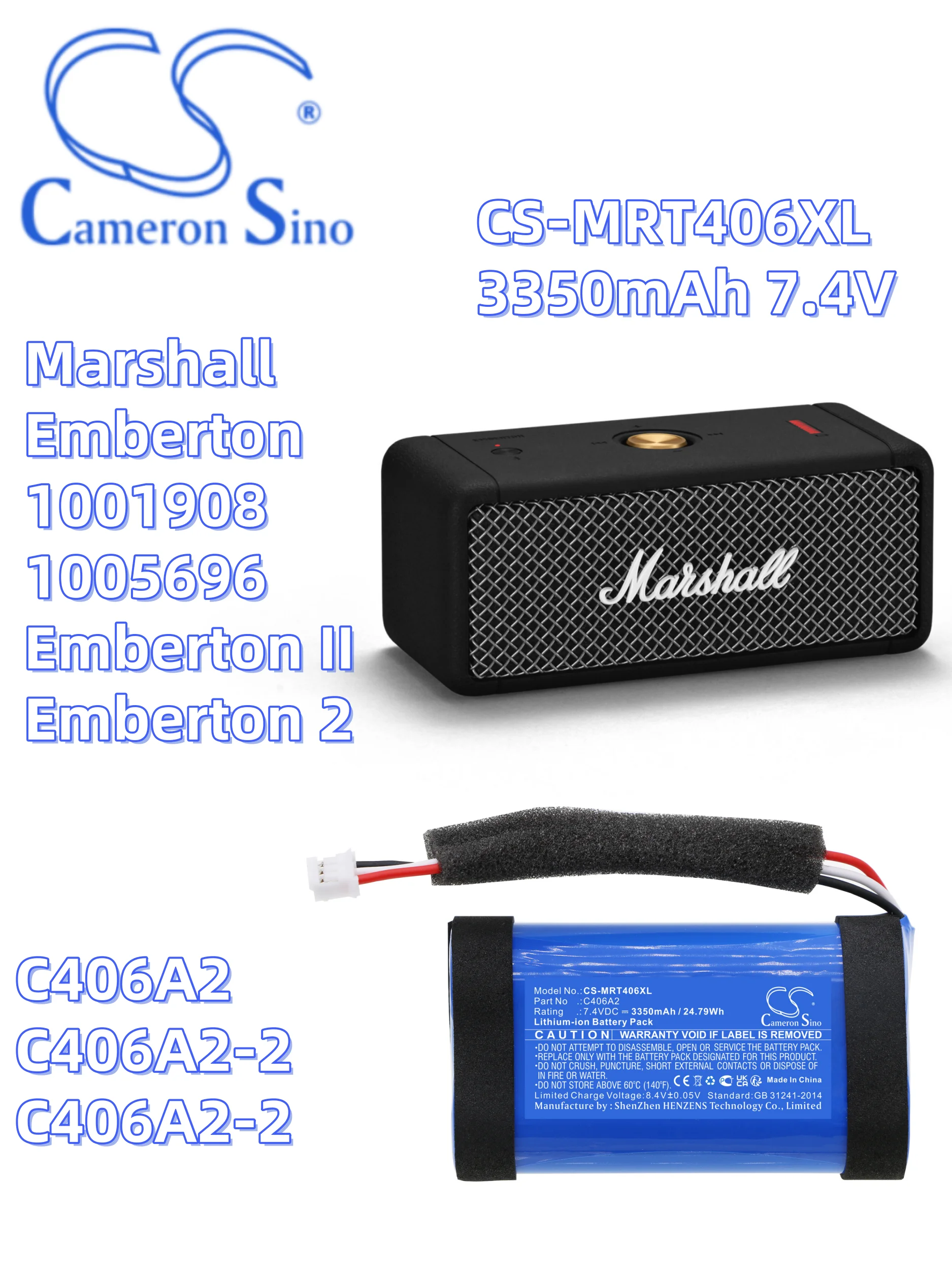 battery Cameron Sino batteries Speaker 3350mAh for Marshall Emberton 1001908 1005696 Emberton II Emberton 2 C406A2 C406A2-2