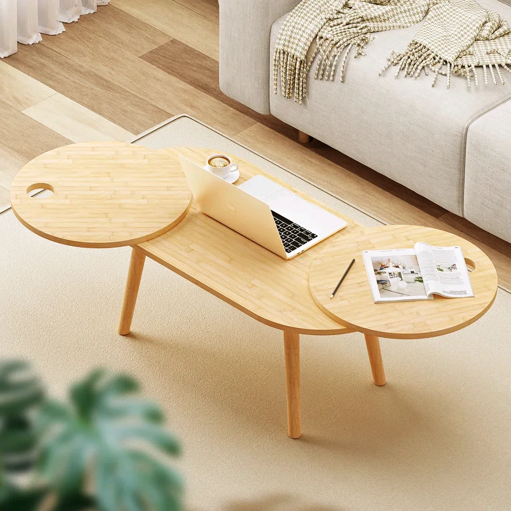 

！@Combohome Nordic Style Tea Table Home Coffee Table Extendable Bamboo Living Room Tea Table