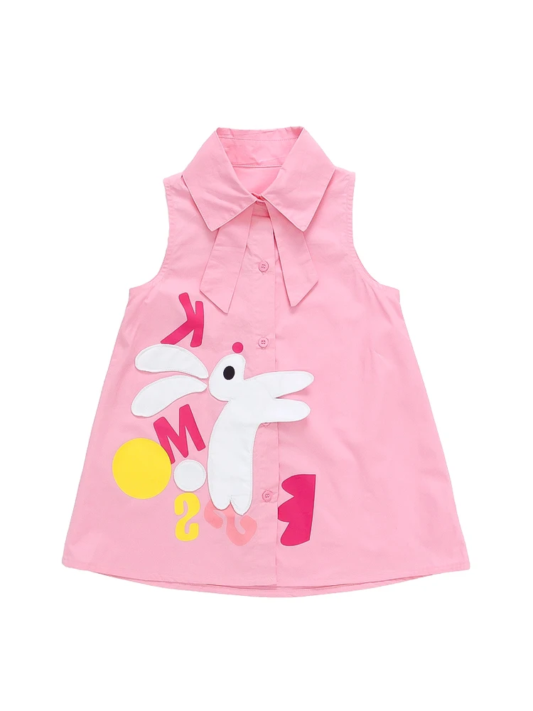 kids\' clothing girl shirt collar cotton Dress with  Embroidery rabbit patch Toddler  Girl Dress letter print pattern