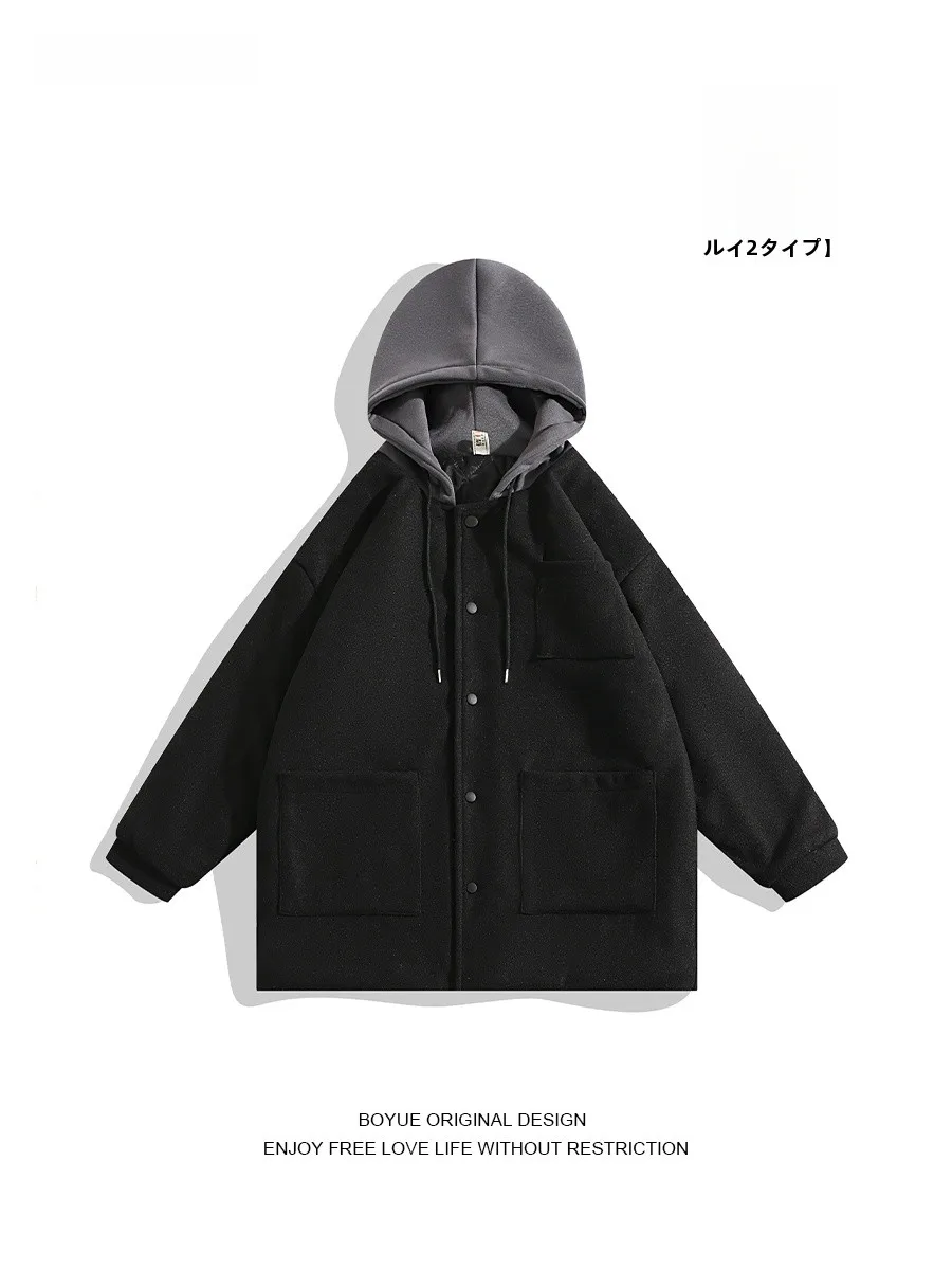 Boyue Jump Oversize  Quilted Wool coat Teenagers Patchwork Hood Thickened Jacket Men's Fashion