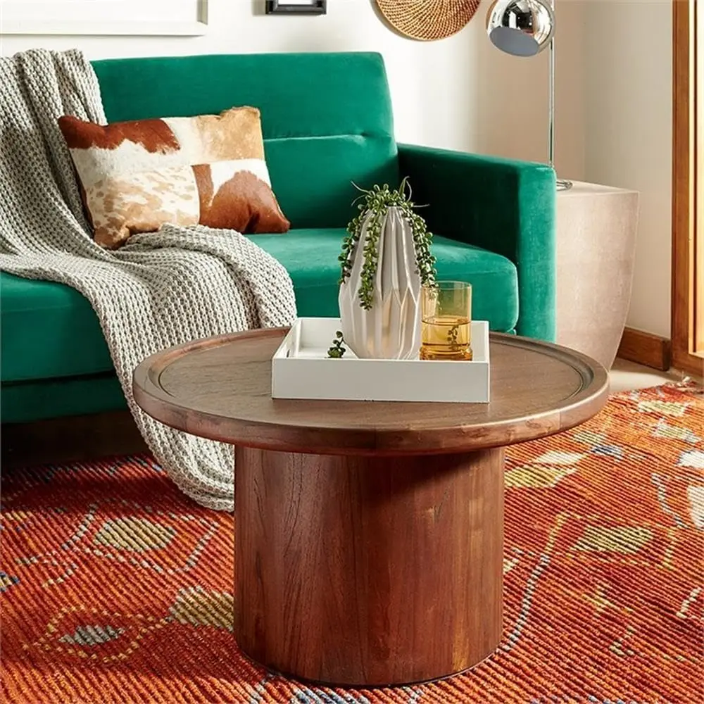 Home Devin Dark Oak Pedestal Round Coffee Table