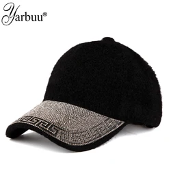 [YARBUU] Winter Baseball Cap For Women Casual Wool Rhinestone Gorras Caps Keep Warm Casquette Hats For Men wholesale