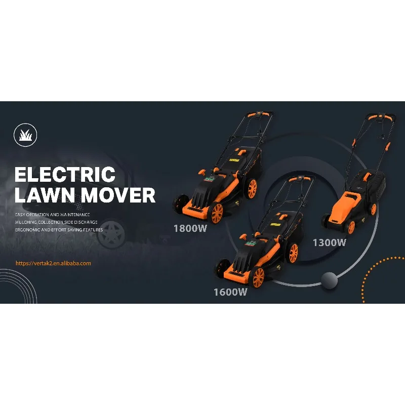 【Brand new】Vertak 1600W Brushed Electric Lawn Mower, 35L Grass Bag & 6-Pos Height Adjust, 2-Step Safe Start Lawn Cutter for Gard