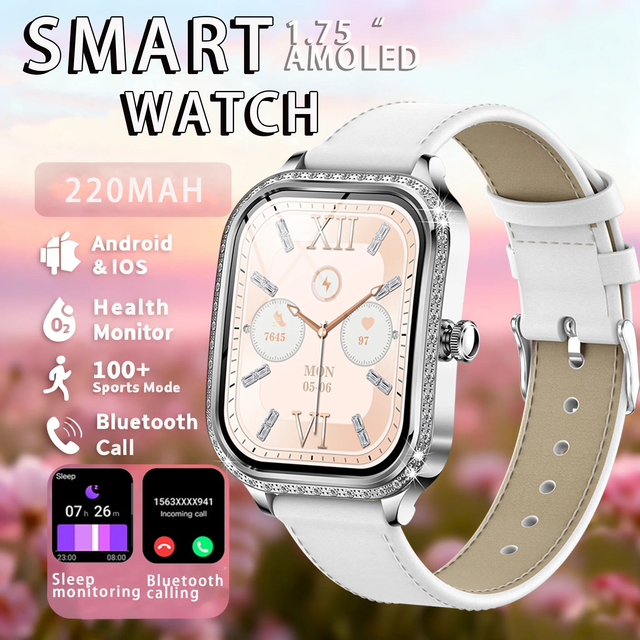 

2025New Lady Fashion Smart Watch Women 1.75'' AMOLED HD Screen Heart Rate Bluetooth Call Waterproof Sports SmartWatch Woman Gift