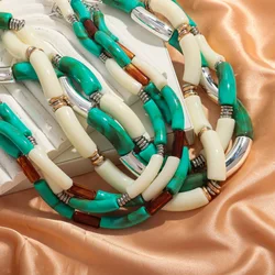 Bohemian Acrylic Green Color Bamboo Beads Choker Necklace for Women Boho Chunky Tube Necklaces 2024 Accessories Jewelry