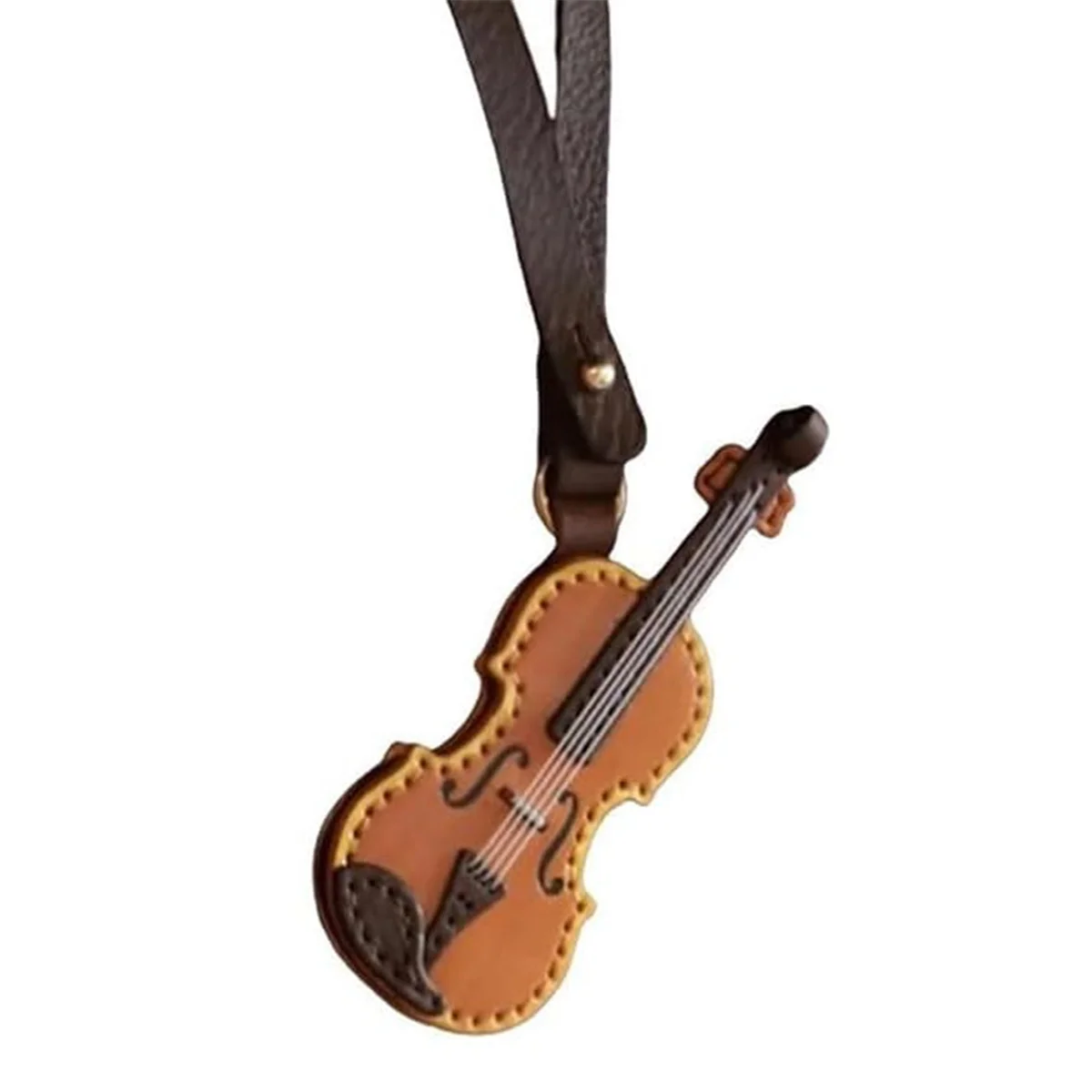 A71P porte-clés violon et violoncelle en cuir Mini porte-clés Instrument de musique porte-clés violon en cuir Vintage kaki