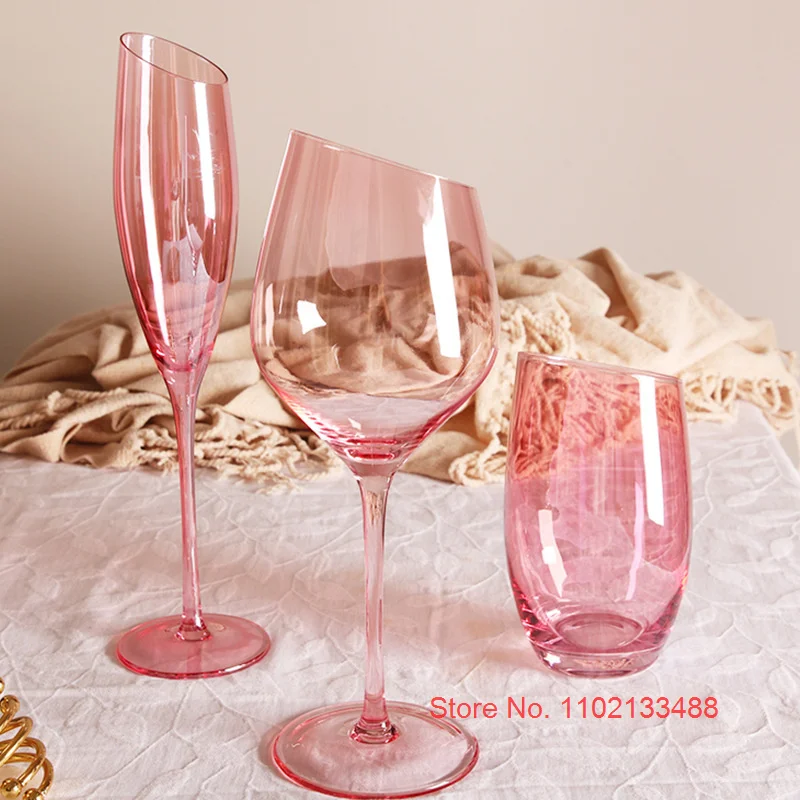 Loyal Flamingo Pink Glass Cup For Lovers French Party Crystal Wine Tumbler Inclined Mouth Bordeaux Cup Champagne Glass Water Cup