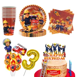 Firefighter Fireman Sam Party Plates Cups napkin cake decor Fire truck Fireman Sam Balloon Boys Fireman Sam Birthday Party Decor
