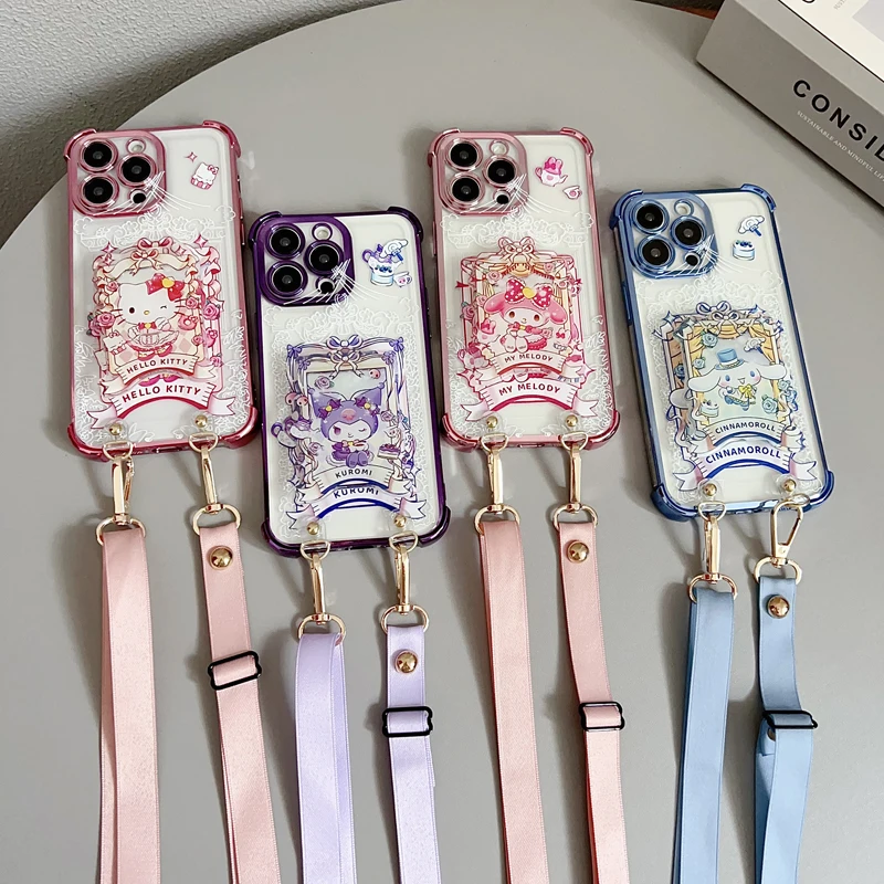 حافظة مضادة للصدمات مطلية بفيونكة كيتي مع حبل حامل لهاتف سامسونج جالاكسي S20 S21 S22 S23 S24 S25 Ultra Plus FE Note 10 20