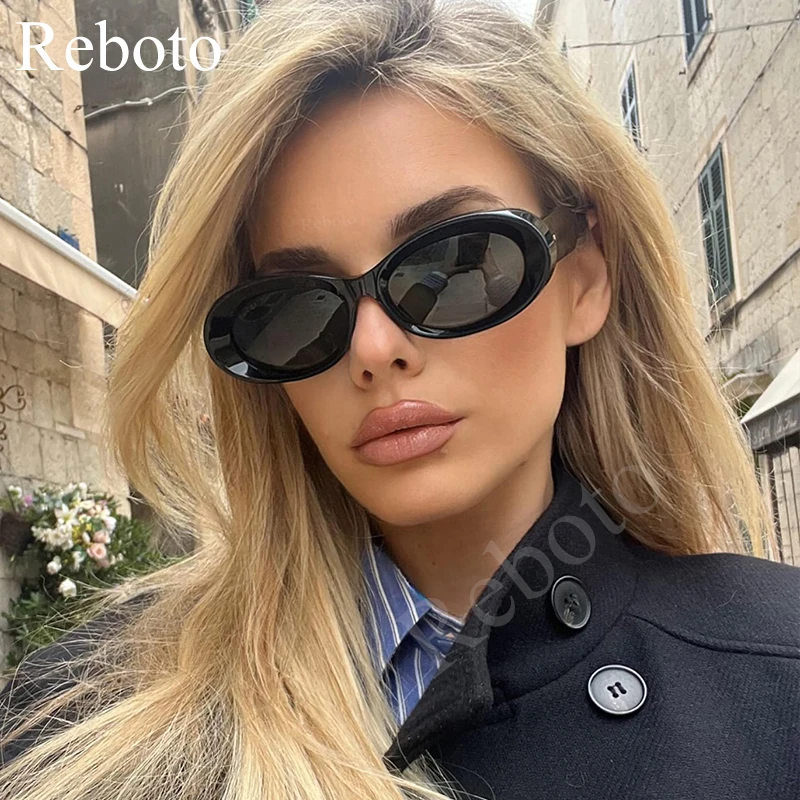 Vintage Luxury Designer Oval Sunglasses Women Fashion Brand Sexy Black Women's Sunglasses Small Thick Frame Shades Trends Summer