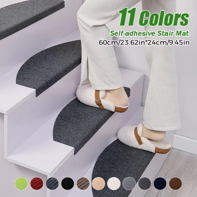 13Pc Semi-Circular Self-Adhesive Stair Mats 4mm Thick Non-Slip Anti-Fall For Household Commercial Floor All Indoor Areas 60x24cm