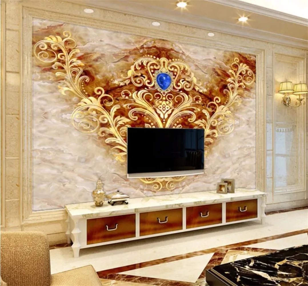 European American Marble Peony Wallpaper Mural Wall Sticker Relief Background Decorative Paper for Home Improvement