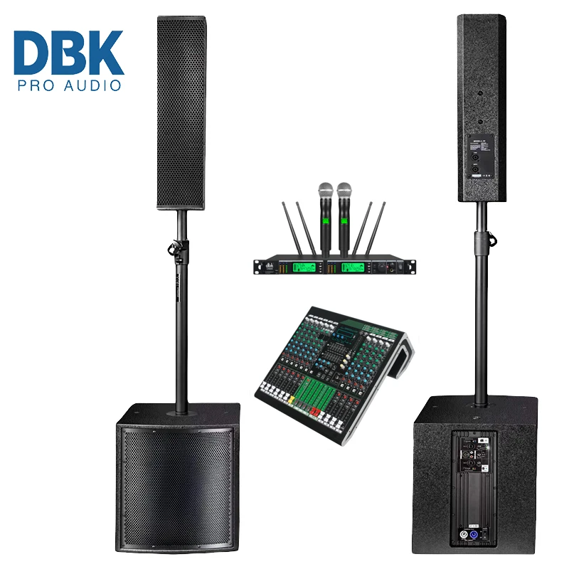DBK Profesjonalny przenośny system dźwiękowy na imprezę DJ Stage Sound Line Array 4 X4 Columns Pro Column Speaker 12 Inch Active Subwoofer PA System