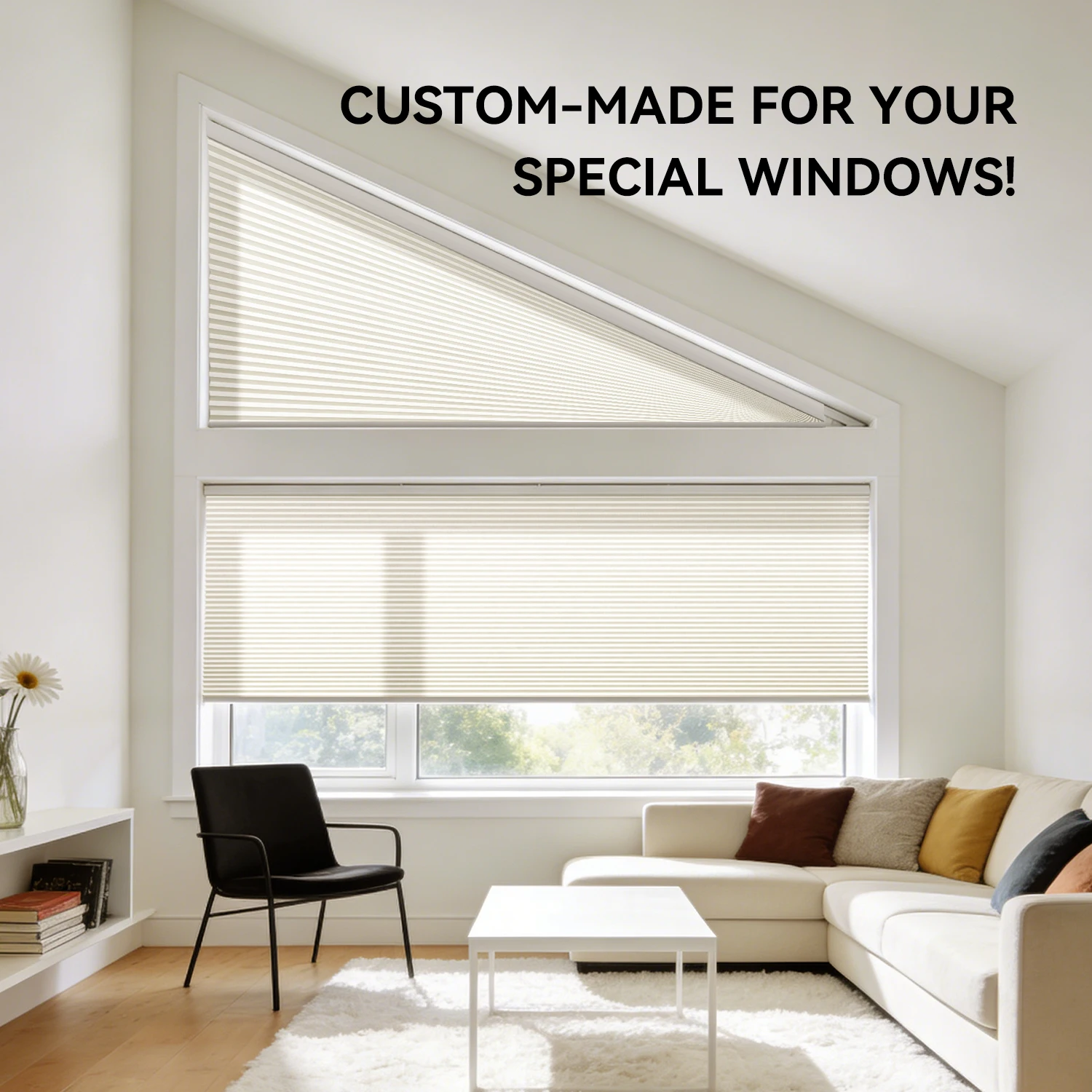 Triangle Shaped Cellular Honeycomb Shades Smart Motorized Blinds for Odd-Shaped Window Compatible with Alexa Google