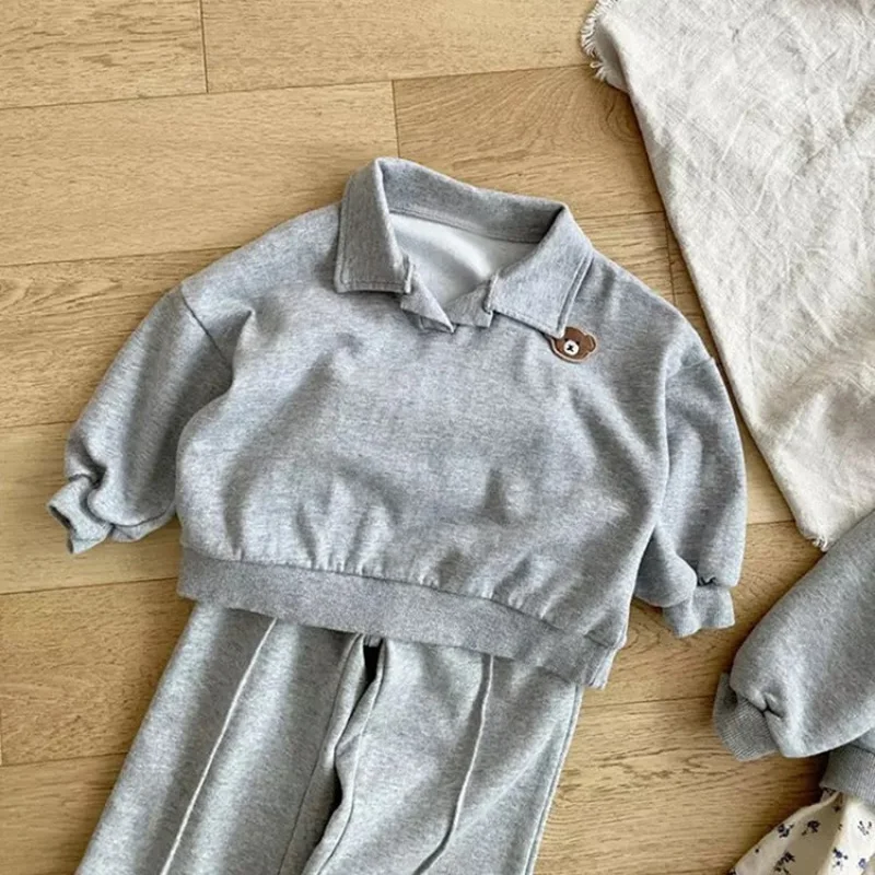

Korean Children's Clothing Girls' Sweatshirt Set Boys' Spring and Autumn Bear Embroidered Baby Sports Casual Loose Two-Piece Se