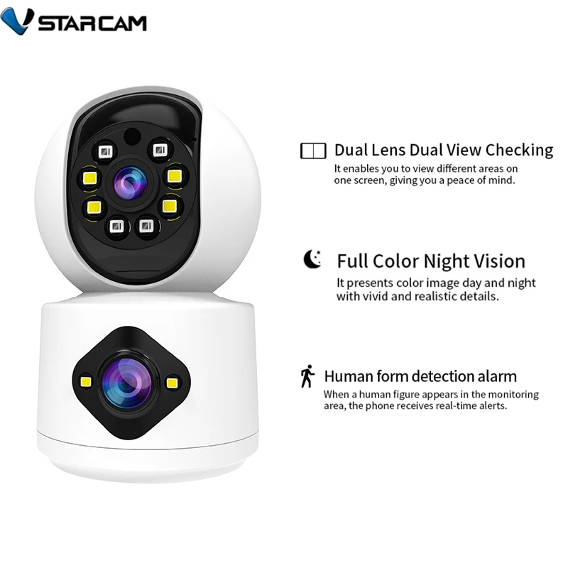 Vstarcam New 5MP Dual Lens Dual Picture Wifi 1080P IP Camera No Dead Corner Ball Integrated 360 Security Surveillance Phone APP