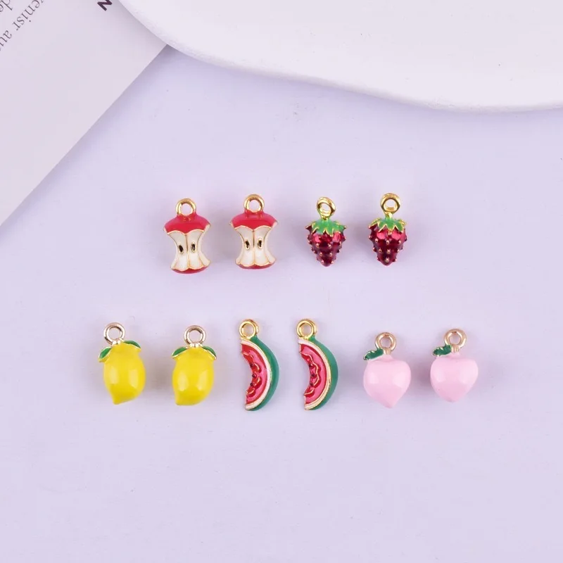 Wholesale 50pcs/lot alloy drop oil cartoon fruit Apple watermelon lemon shape metal floating locket charms diy jewelry accessory