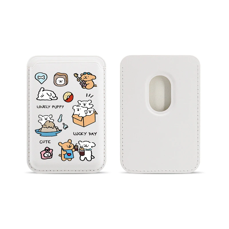 Cute line Dog Upgrade Magnetic PU Leather Wallet Case For MagSafe iPhone13 14 12 15 16Pro animal puppy Card Bag Holder Cover